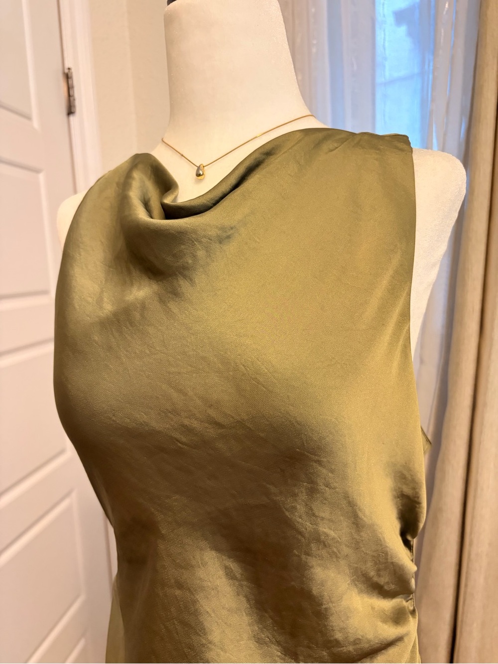 Portrait Olive Satin Dress - Picture 2 of 3